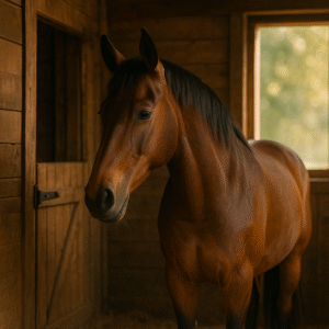 a horse standing in a barn