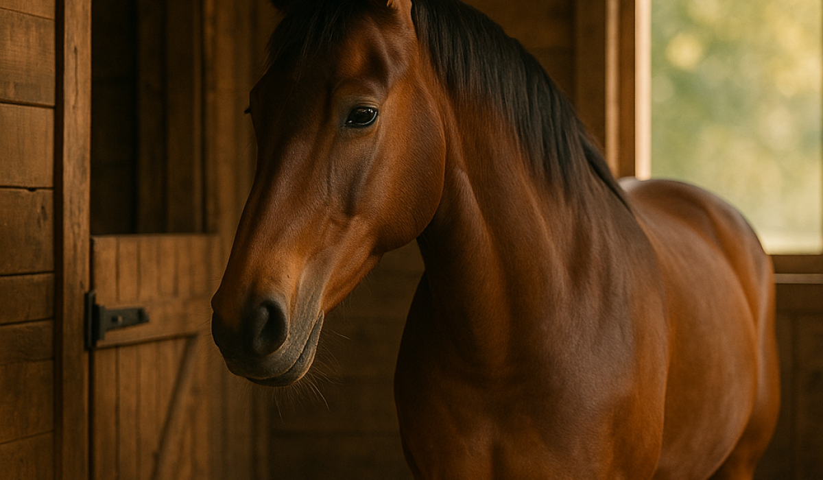 a horse standing in a barn